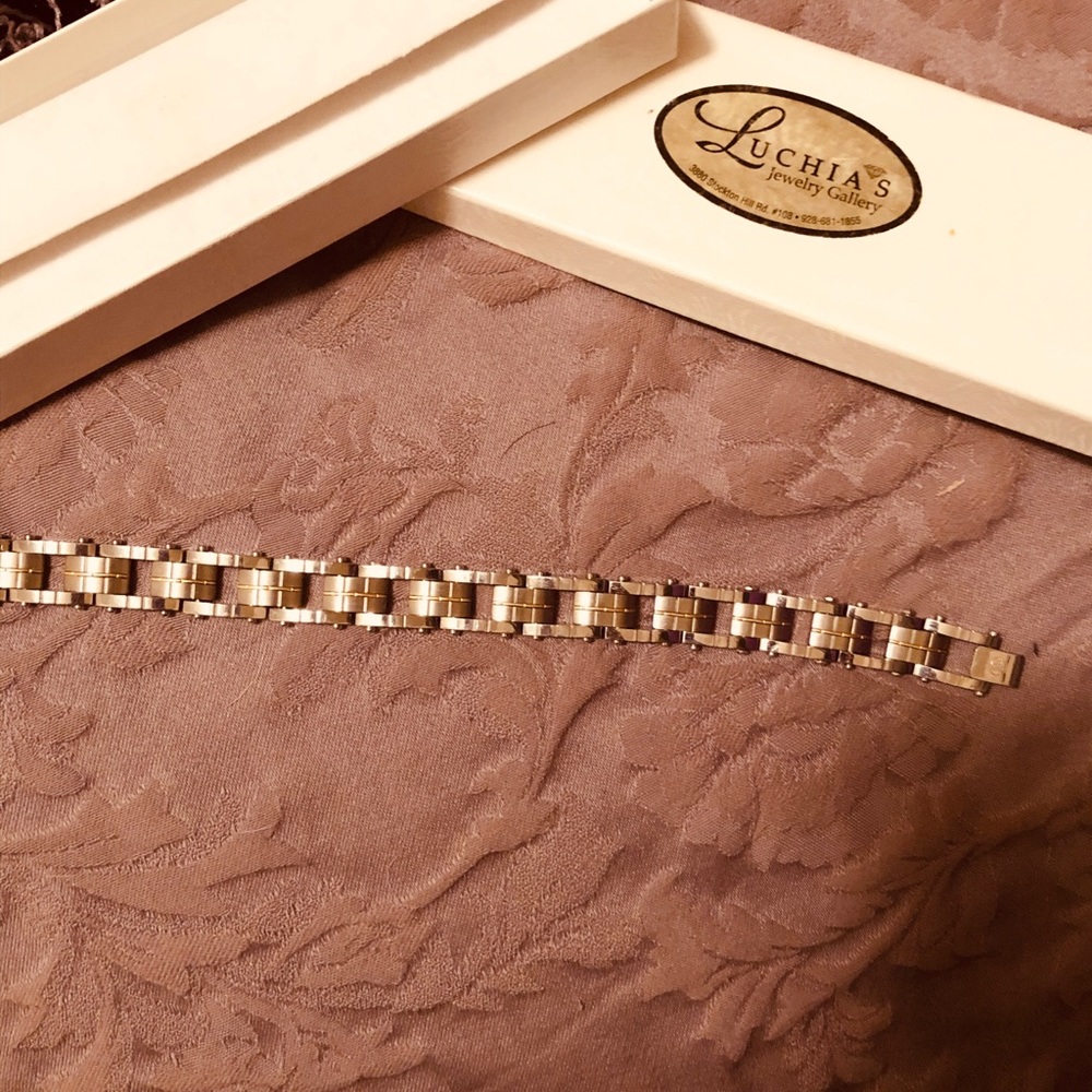 MENS 8 INCH stainless steel w/18kt link BRACELET